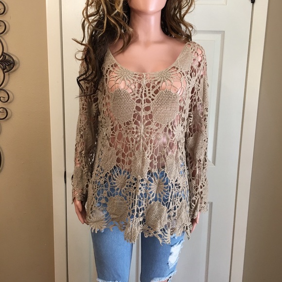tan crochet top
